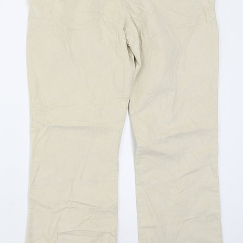 Marks and Spencer Womens Beige  Cotton Trousers  Size 14 L28 in Regular Hook & Eye