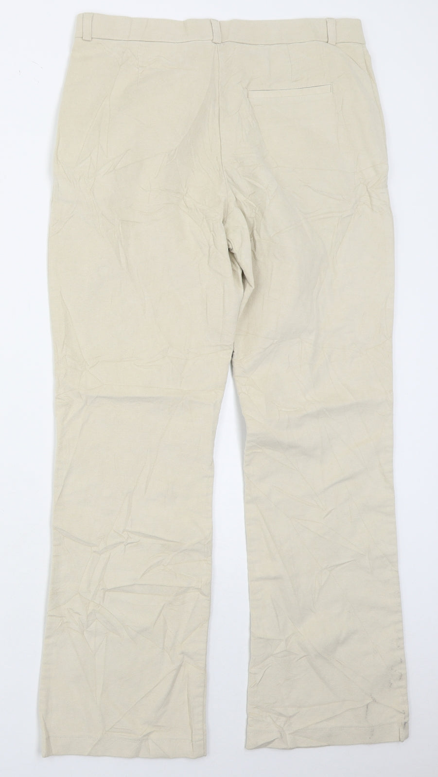Marks and Spencer Womens Beige  Cotton Trousers  Size 14 L28 in Regular Hook & Eye