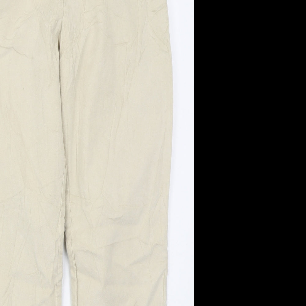 Marks and Spencer Womens Beige  Cotton Trousers  Size 14 L28 in Regular Hook & Eye