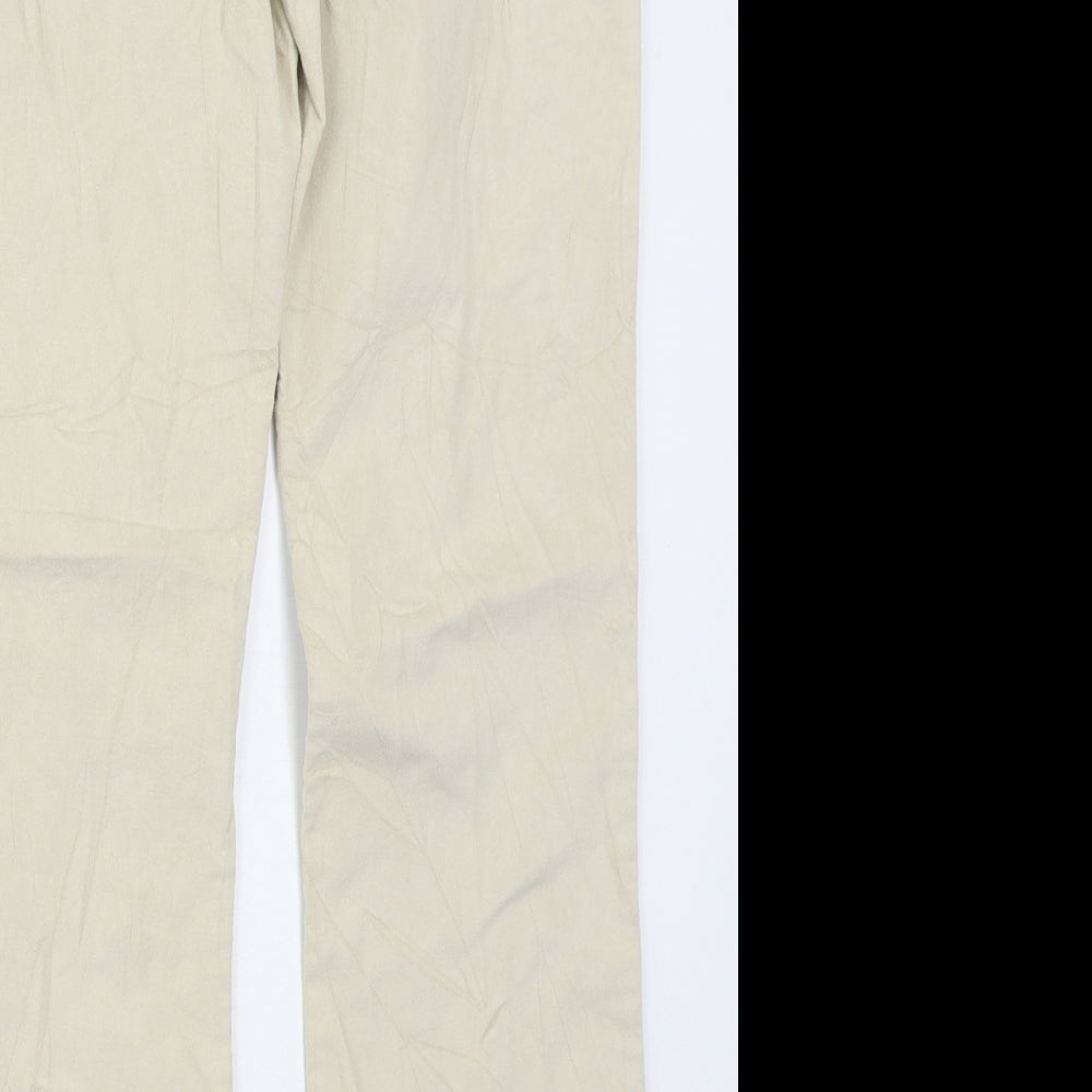 Marks and Spencer Womens Beige  Cotton Trousers  Size 14 L28 in Regular Hook & Eye