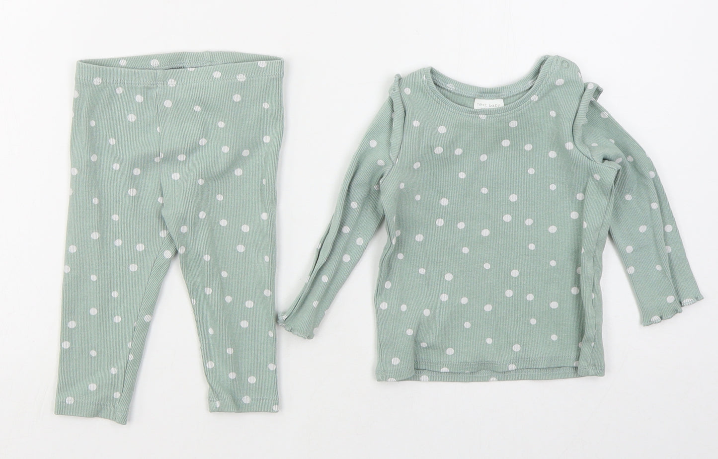 NEXT Girls Green Polka Dot Cotton Cami Pyjama Set Size 6-9 Months  Pullover