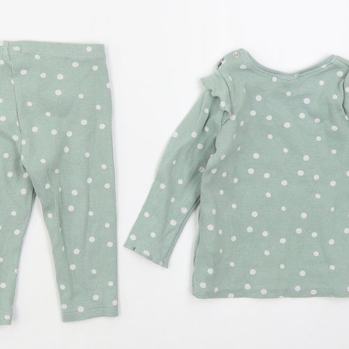 NEXT Girls Green Polka Dot Cotton Cami Pyjama Set Size 6-9 Months  Pullover