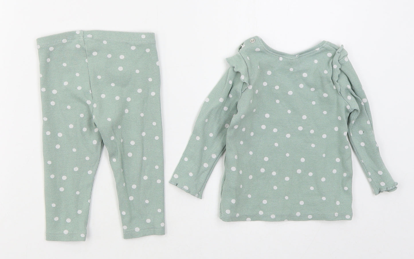 NEXT Girls Green Polka Dot Cotton Cami Pyjama Set Size 6-9 Months  Pullover