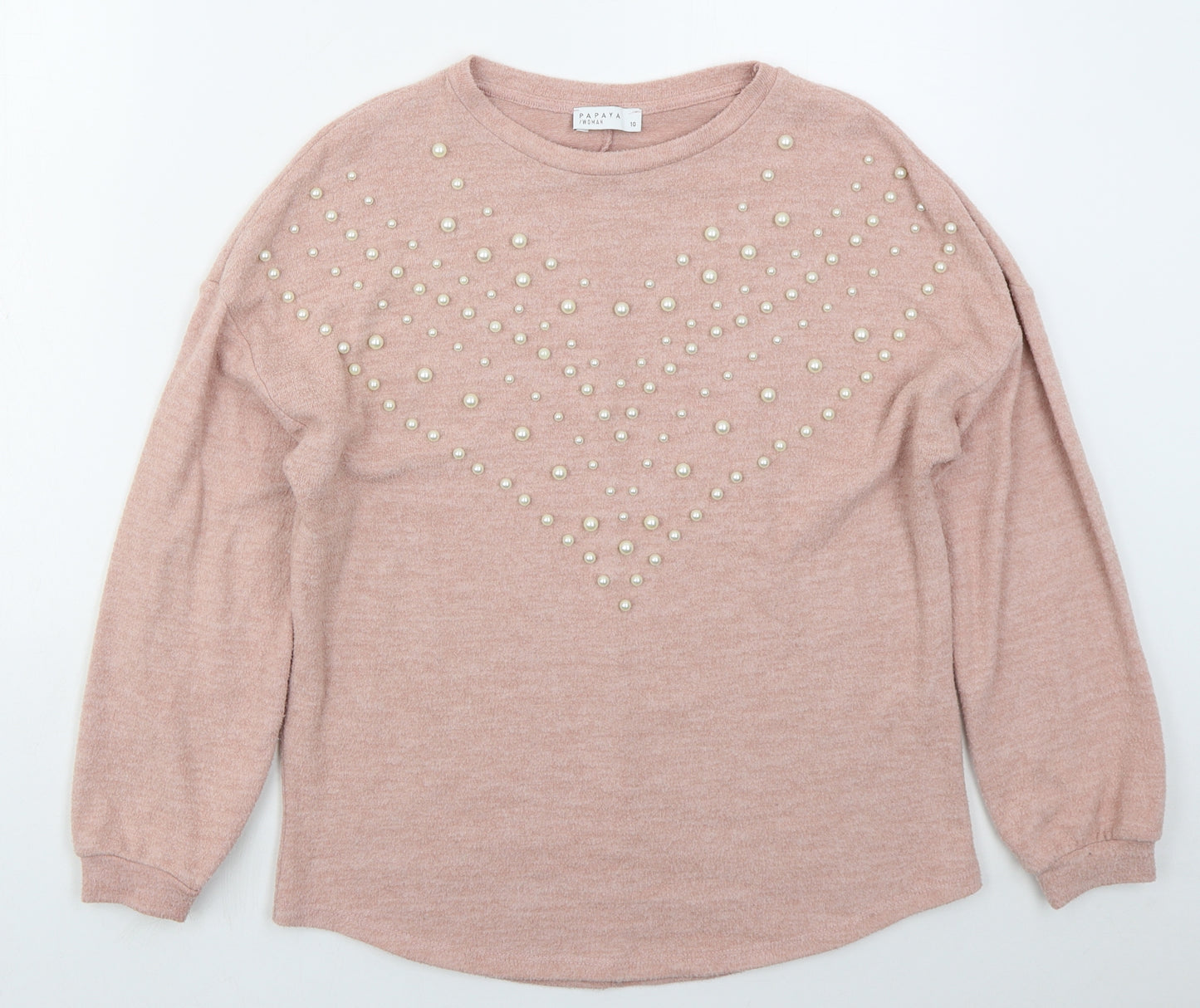 Papaya Womens Pink Crew Neck  Viscose Pullover Jumper Size 10