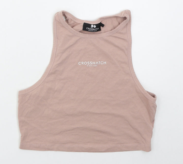 Crosshatch Womens Pink  Cotton Cropped Tank Size L Crew Neck Pullover