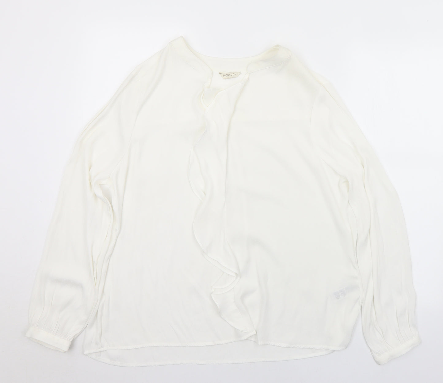 Monsoon Womens White  Polyester Basic Blouse Size 12 Henley