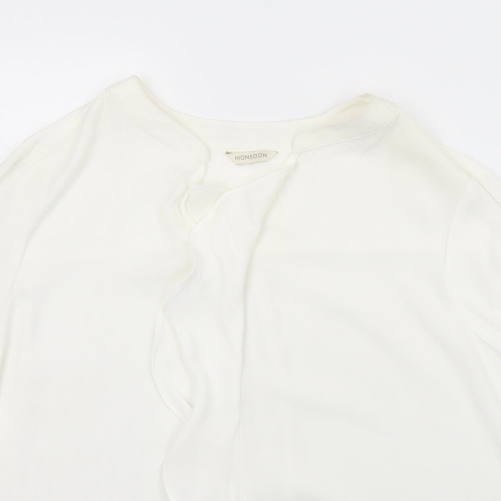 Monsoon Womens White  Polyester Basic Blouse Size 12 Henley