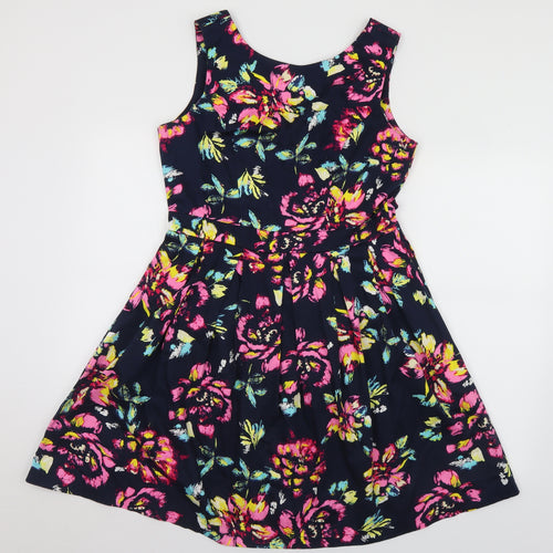 Quiz Womens Multicoloured Floral Cotton Fit & Flare  Size 12  Round Neck Zip
