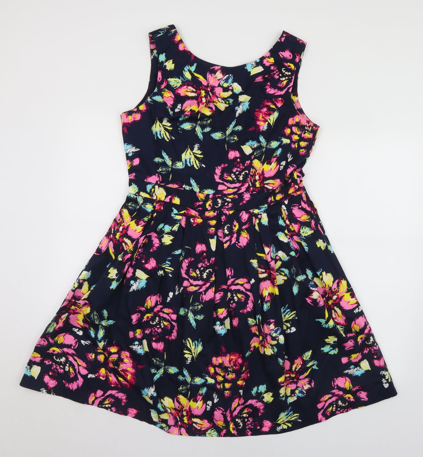 Quiz Womens Multicoloured Floral Cotton Fit & Flare  Size 12  Round Neck Zip