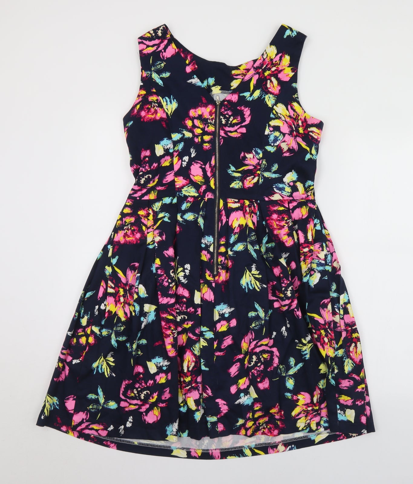 Quiz Womens Multicoloured Floral Cotton Fit & Flare  Size 12  Round Neck Zip