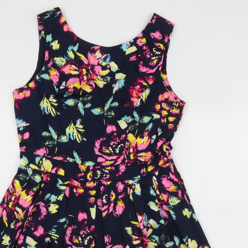 Quiz Womens Multicoloured Floral Cotton Fit & Flare  Size 12  Round Neck Zip