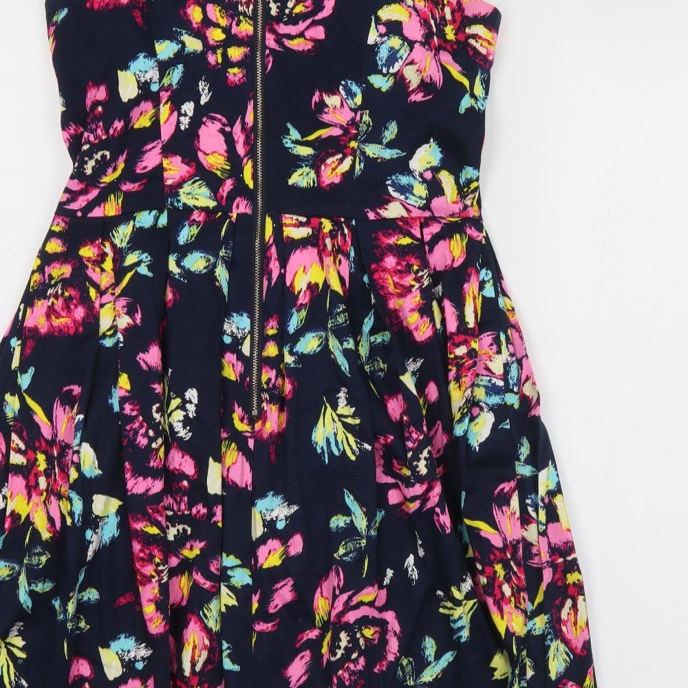 Quiz Womens Multicoloured Floral Cotton Fit & Flare  Size 12  Round Neck Zip