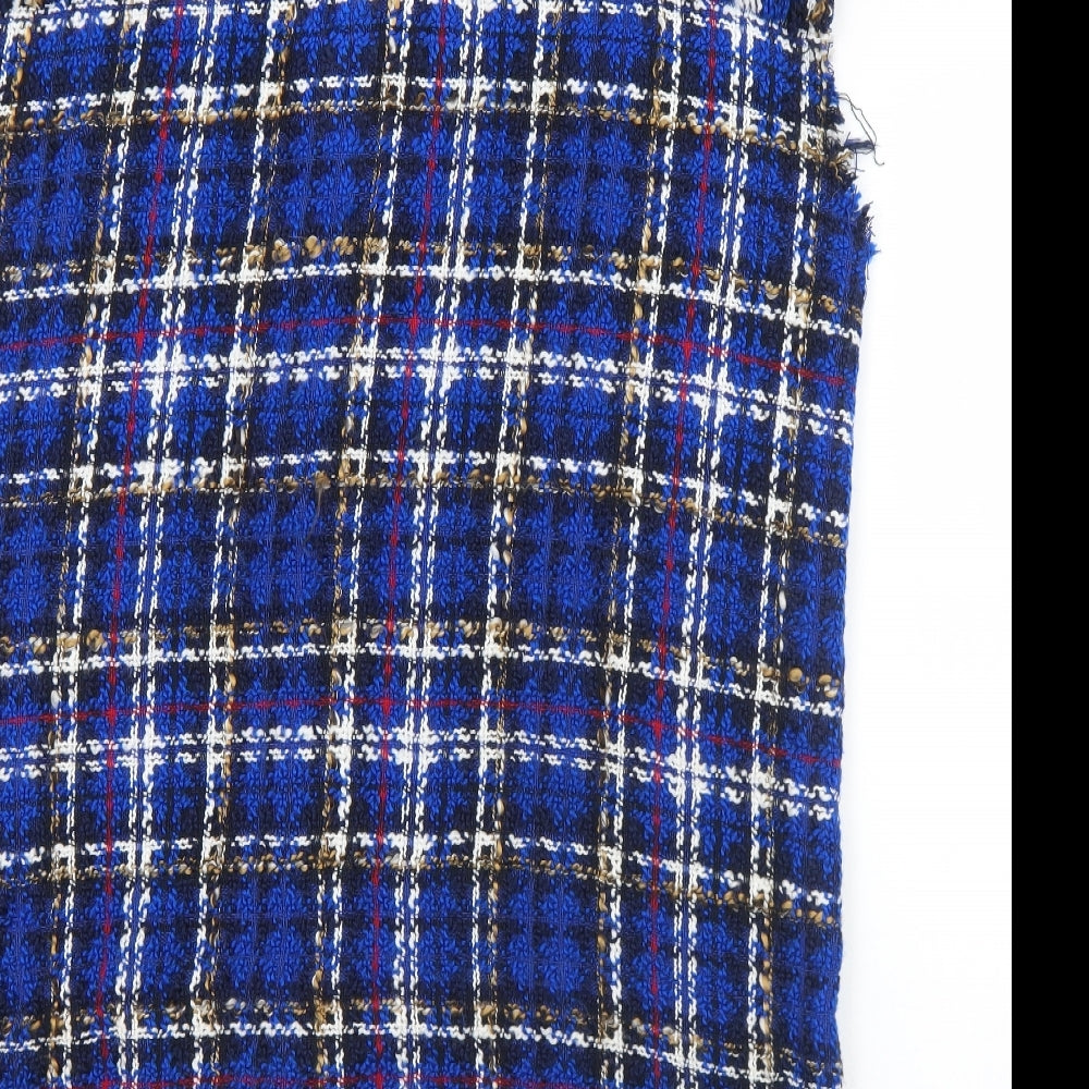Zara Womens Blue Plaid Acrylic Jersey Button-Up Size XL Collared
