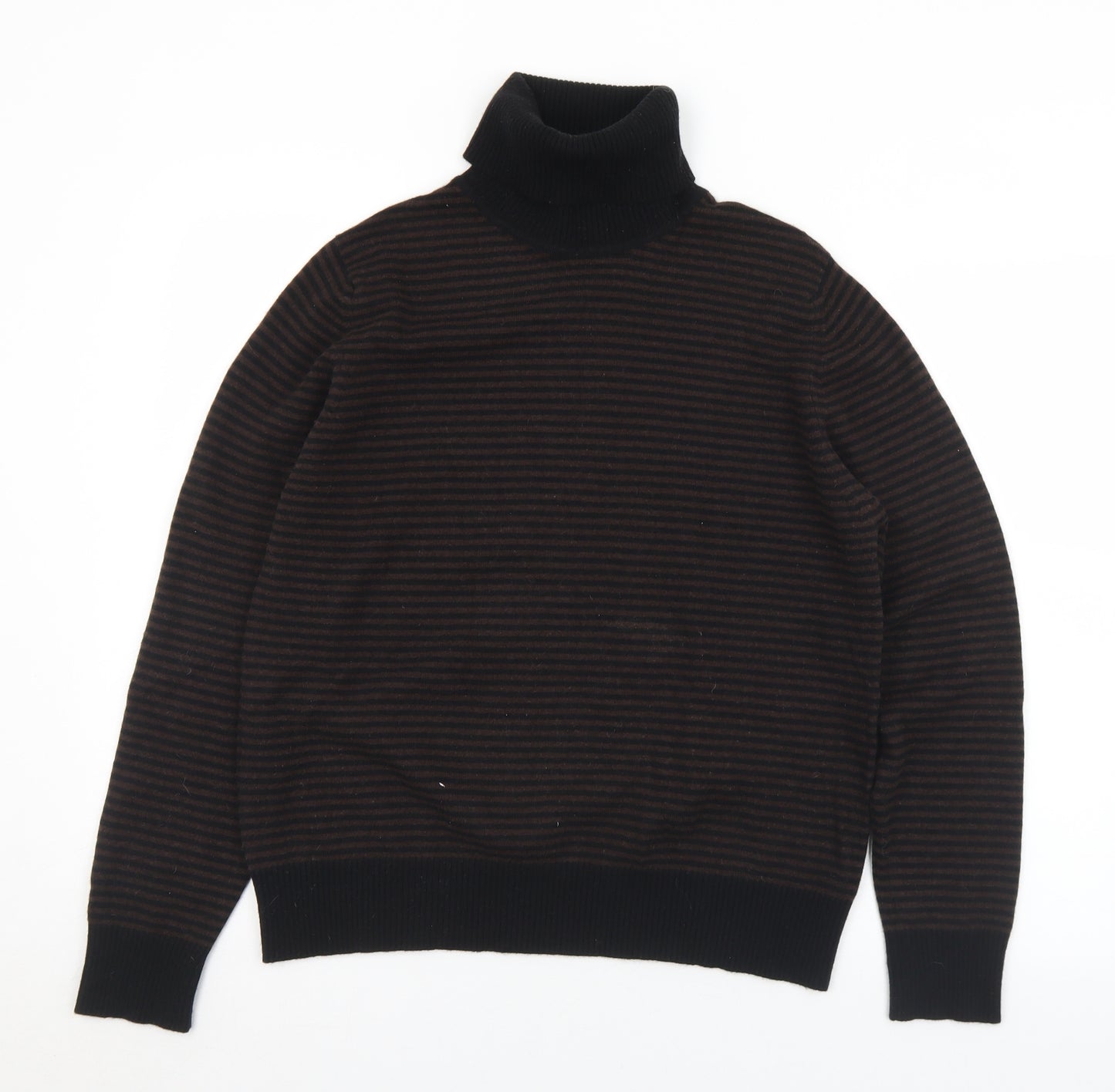 Preworn Womens Brown Roll Neck Striped Wool Pullover Jumper Size L