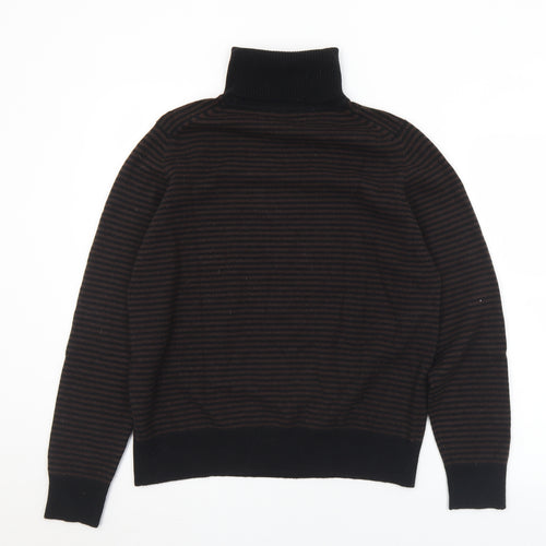 Preworn Womens Brown Roll Neck Striped Wool Pullover Jumper Size L