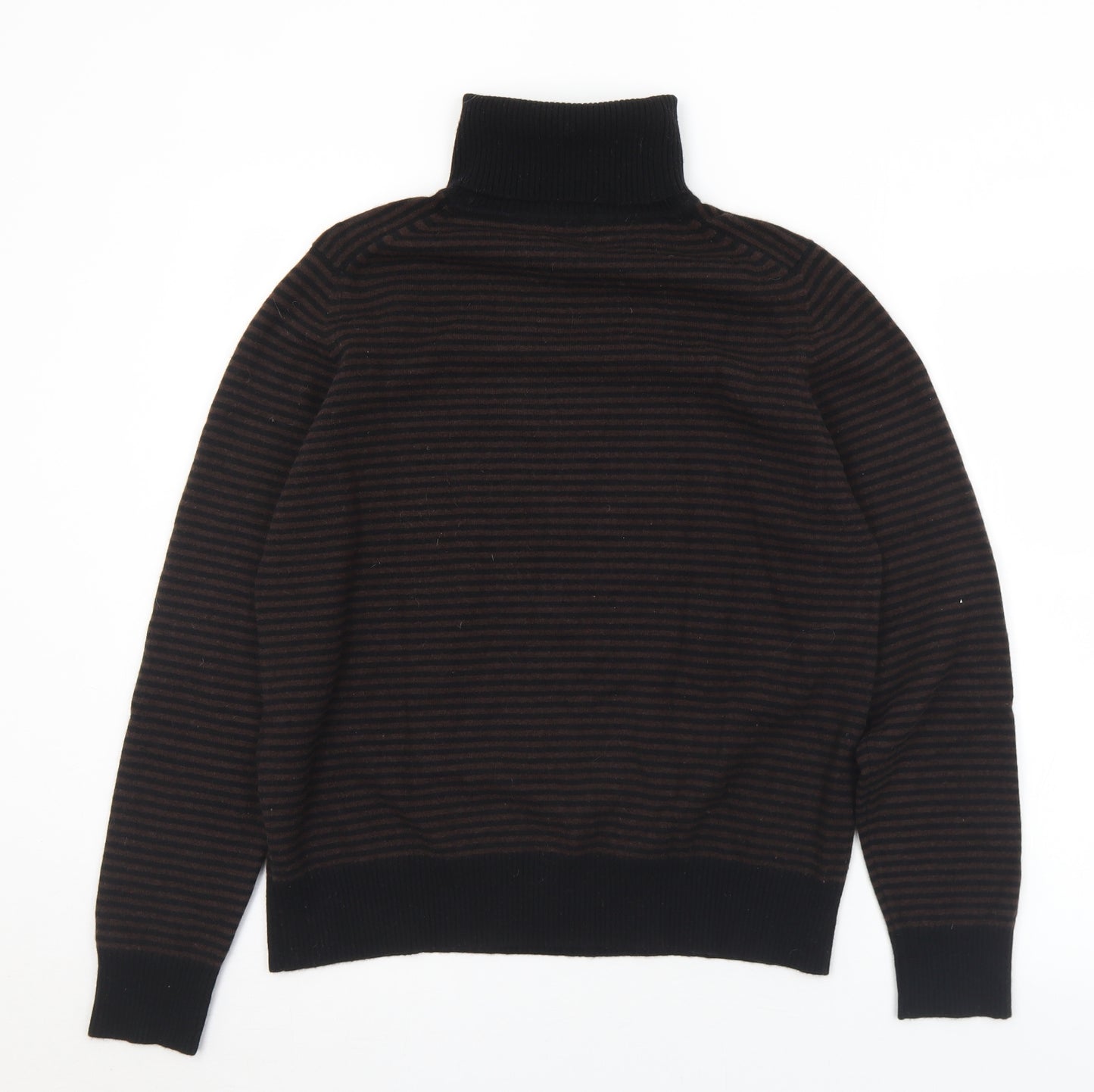 Preworn Womens Brown Roll Neck Striped Wool Pullover Jumper Size L