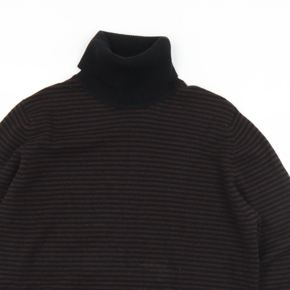 Preworn Womens Brown Roll Neck Striped Wool Pullover Jumper Size L