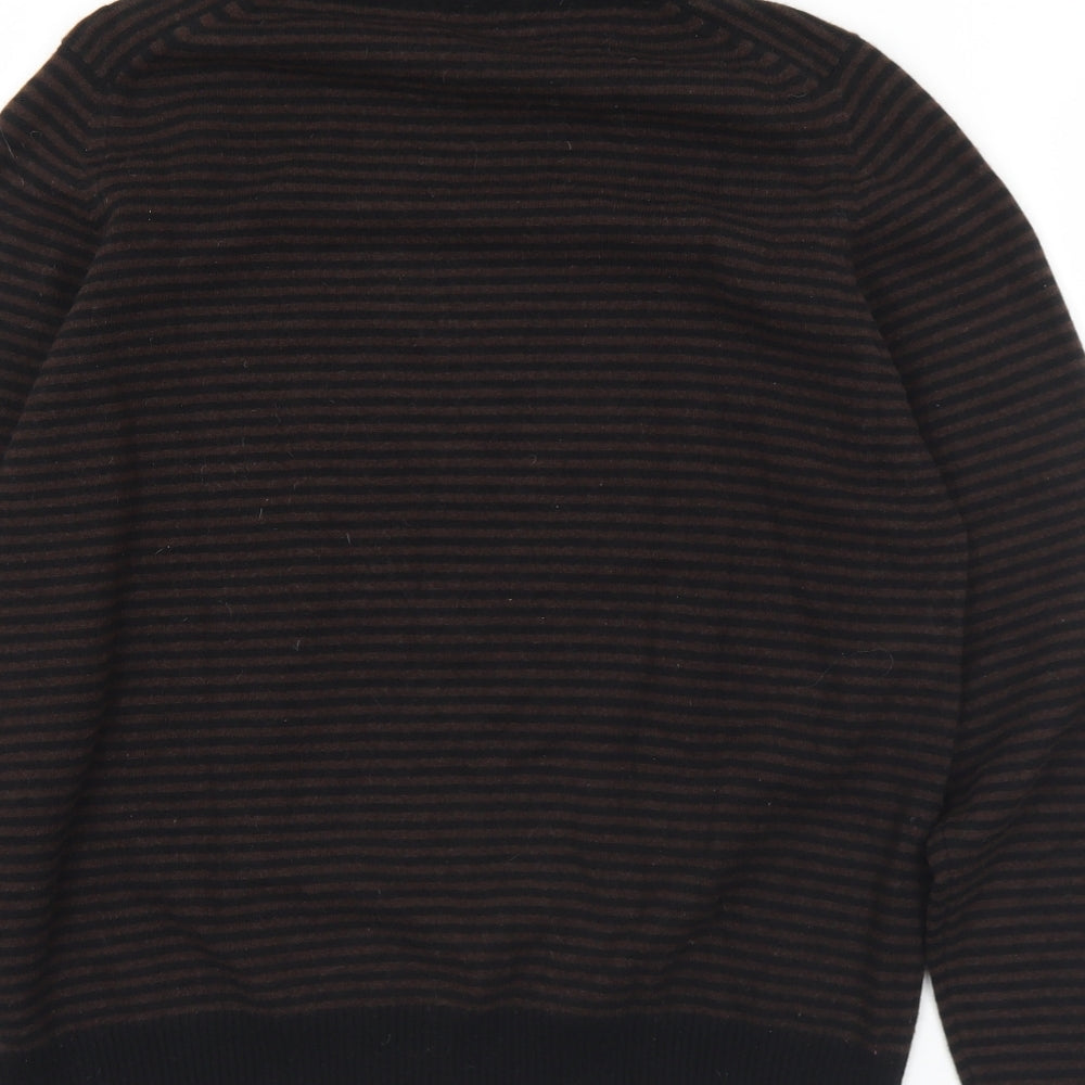 Preworn Womens Brown Roll Neck Striped Wool Pullover Jumper Size L