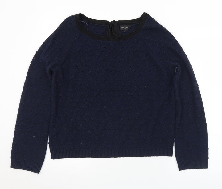Topshop Womens Blue Round Neck Acrylic Pullover Jumper Size 10