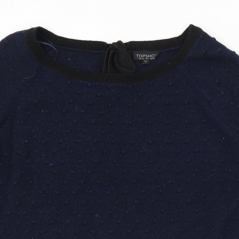 Topshop Womens Blue Round Neck  Acrylic Pullover Jumper Size 10