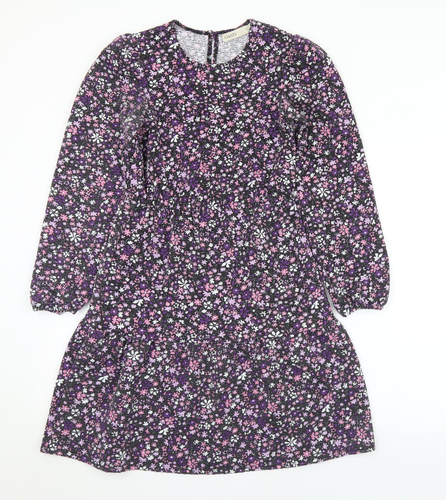 Oasis Womens Multicoloured Floral Polyester A-Line  Size S  Round Neck Button