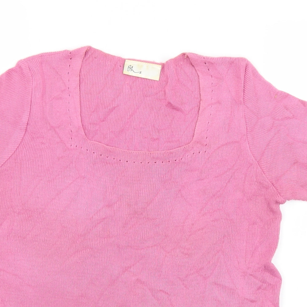 BHS Womens Pink Scoop Neck  Acrylic Pullover Jumper Size 12
