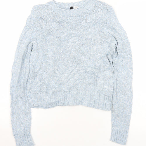 Divided Womens Blue Round Neck  Acrylic Pullover Jumper Size XS