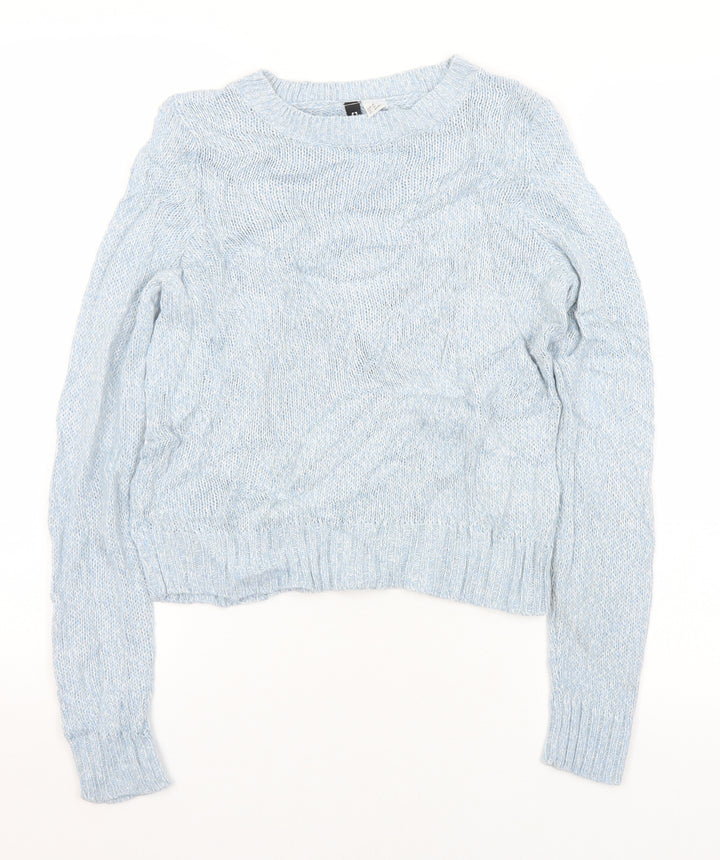 Divided Womens Blue Round Neck Acrylic Pullover Jumper Size XS