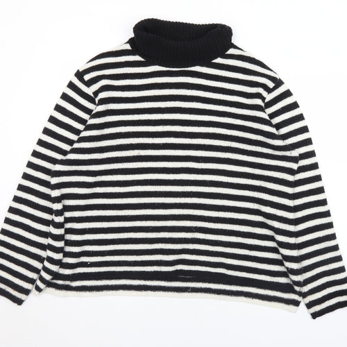 The Edit Womens Black Roll Neck Striped Acrylic Pullover Jumper Size XL
