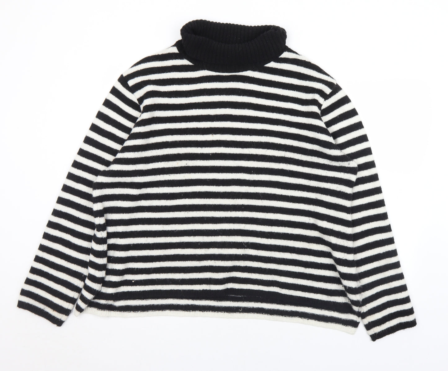 The Edit Womens Black Roll Neck Striped Acrylic Pullover Jumper Size XL