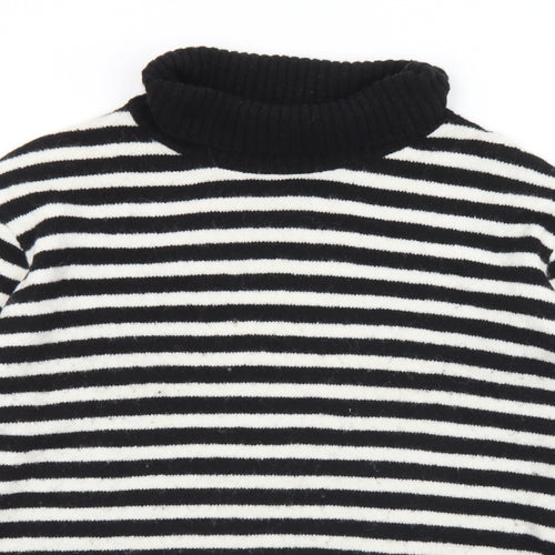 The Edit Womens Black Roll Neck Striped Acrylic Pullover Jumper Size XL