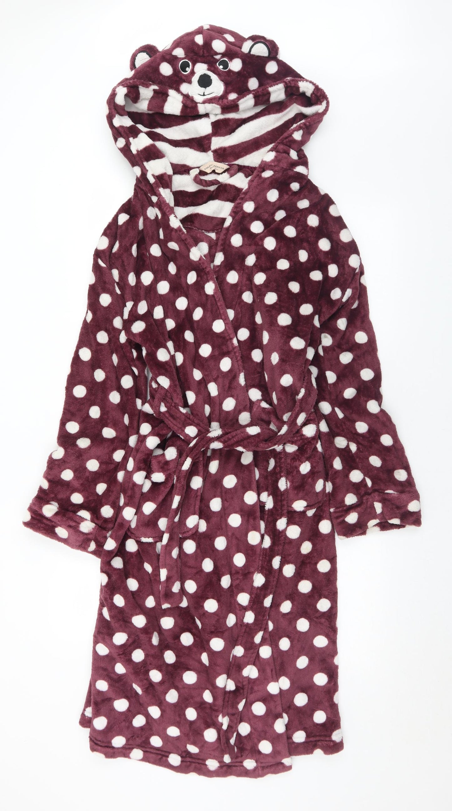 Dorothy Perkins Womens Purple Polka Dot Polyester Top Robe Size M  Tie