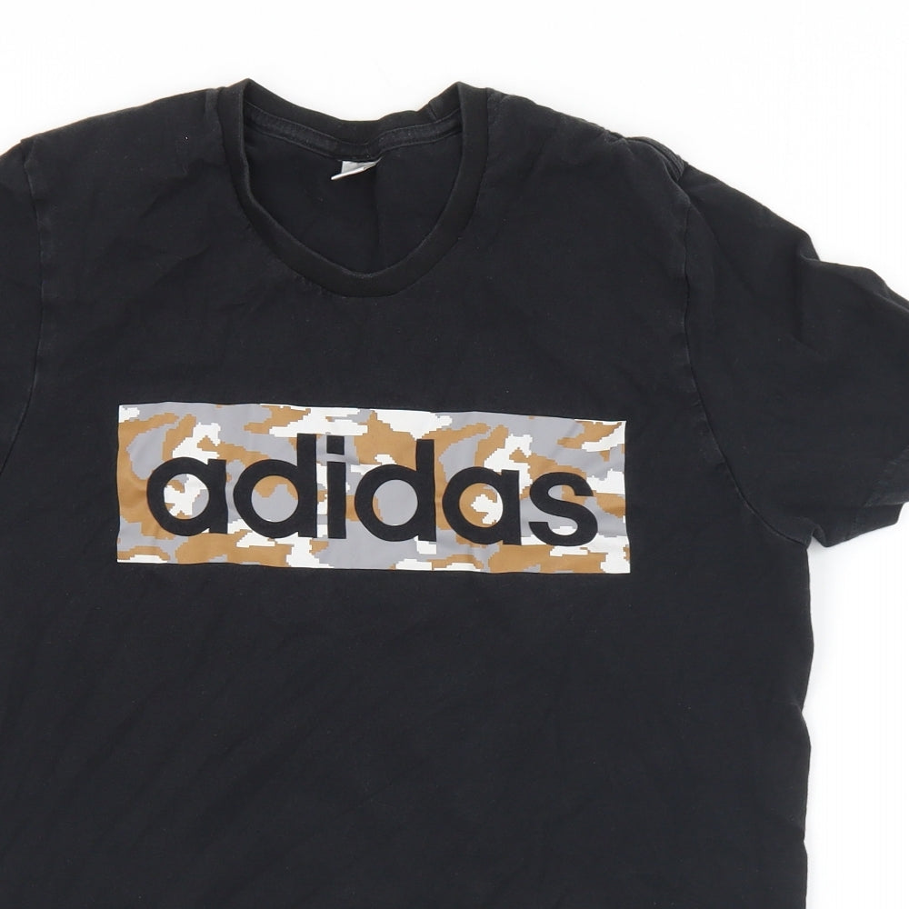 adidas Mens Black Camouflage Polyester  T-Shirt Size S Crew Neck  - Adidas