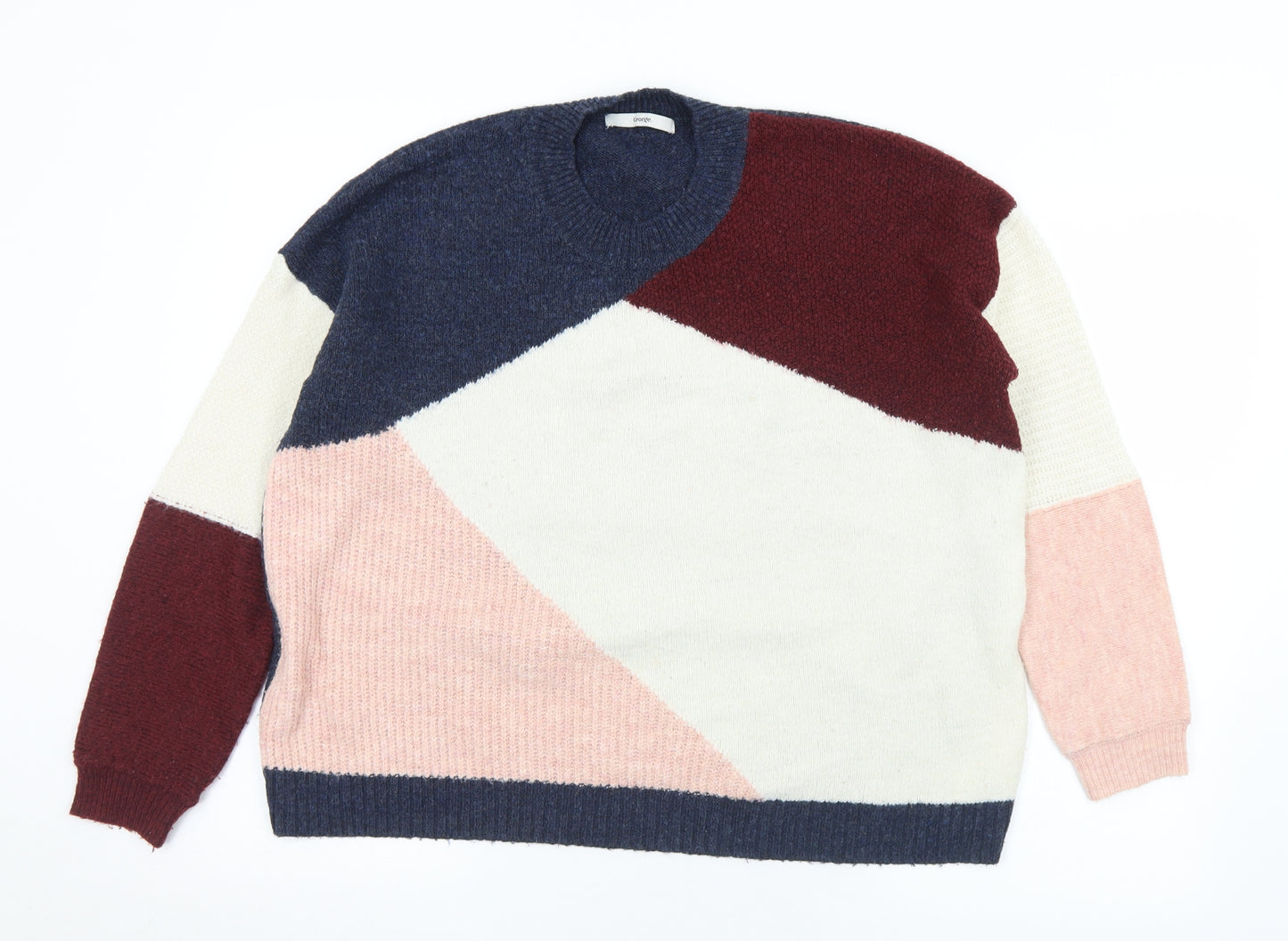 George Womens Multicoloured Round Neck  Acrylic Pullover Jumper Size M