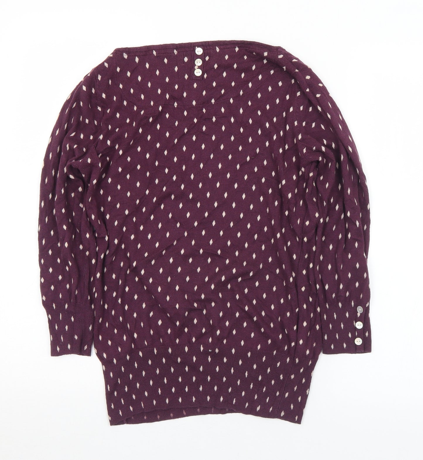 NEXT Womens Purple Round Neck Geometric Cotton Pullover Jumper Size 12