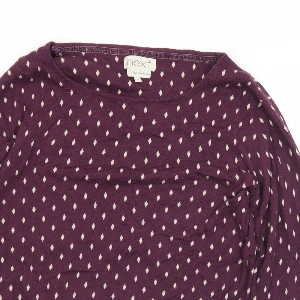 NEXT Womens Purple Round Neck Geometric Cotton Pullover Jumper Size 12