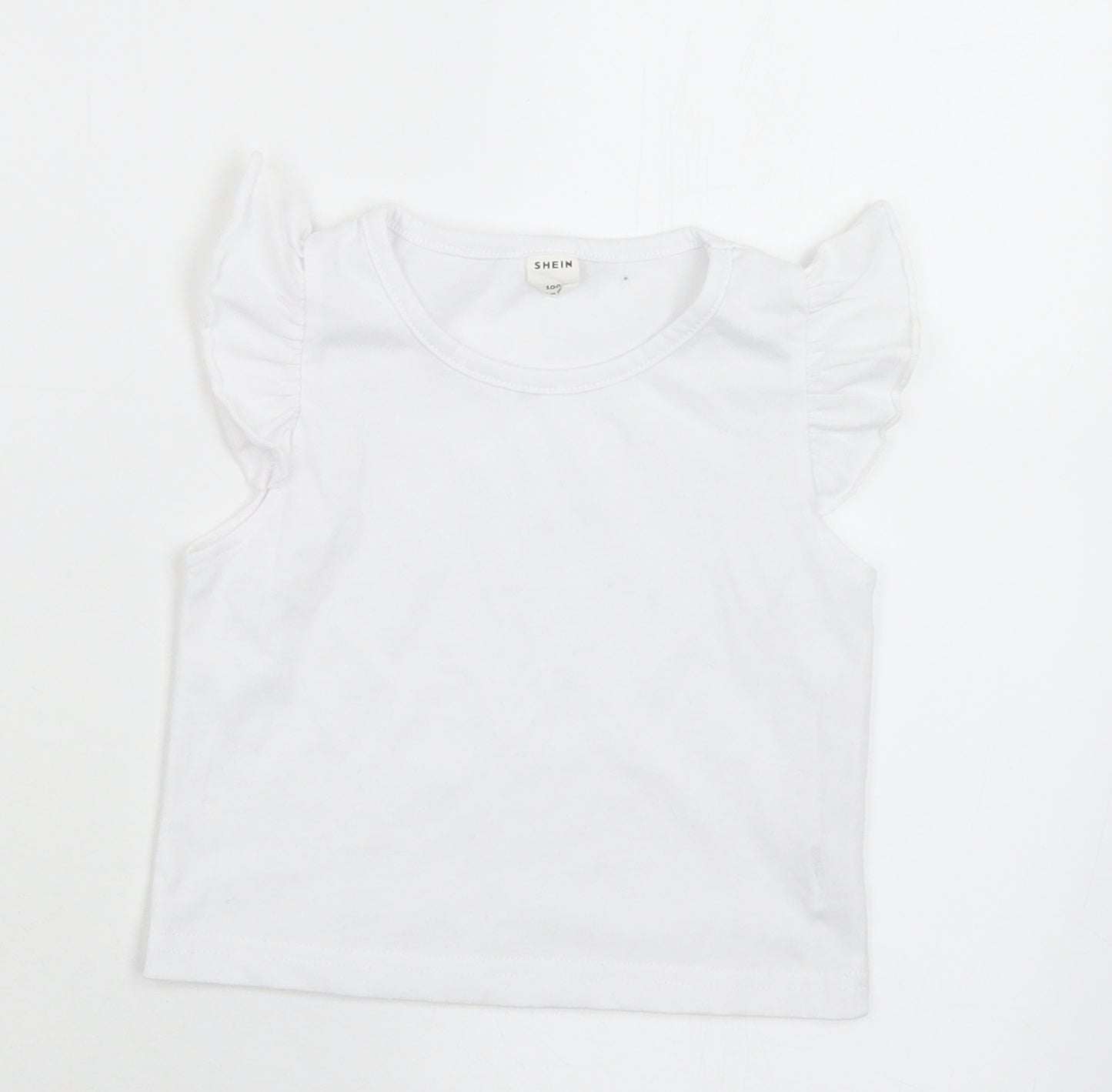 SheIn Girls White  Polyester Basic T-Shirt Size 3-4 Years Round Neck