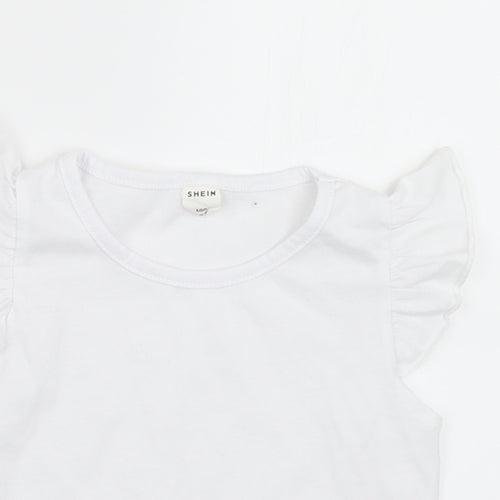 SheIn Girls White  Polyester Basic T-Shirt Size 3-4 Years Round Neck