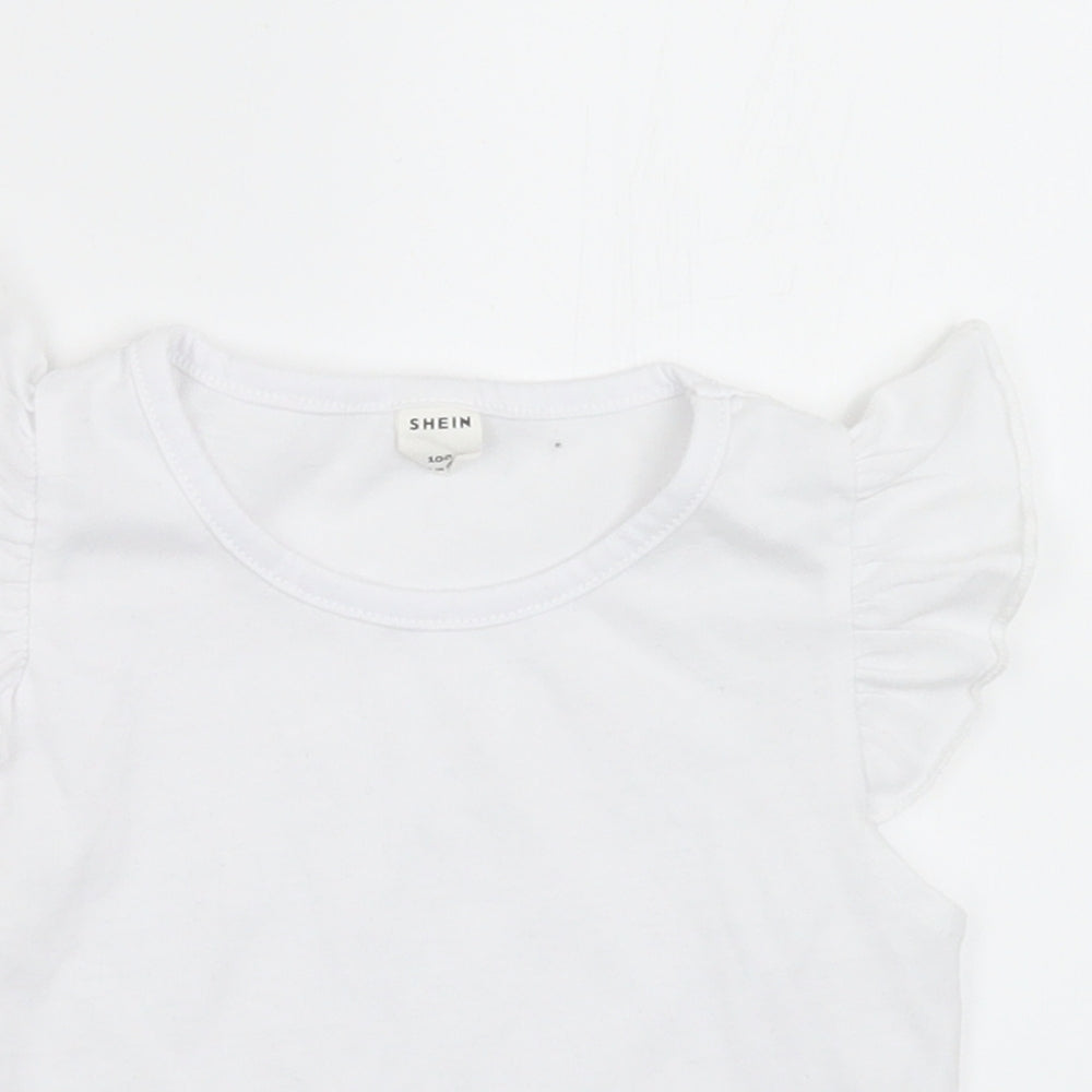 SheIn Girls White  Polyester Basic T-Shirt Size 3-4 Years Round Neck