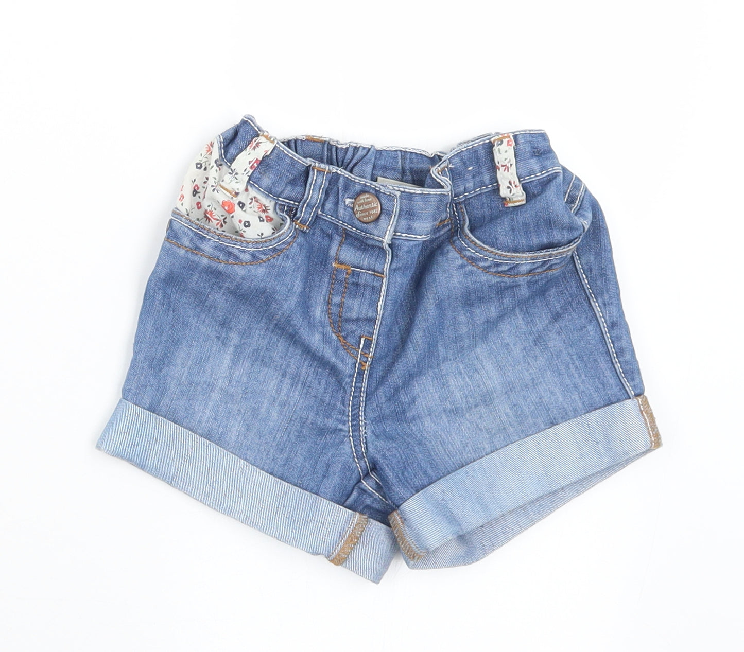 NEXT Girls Blue Floral Cotton Boyfriend Shorts Size 2-3 Years  Regular Buckle