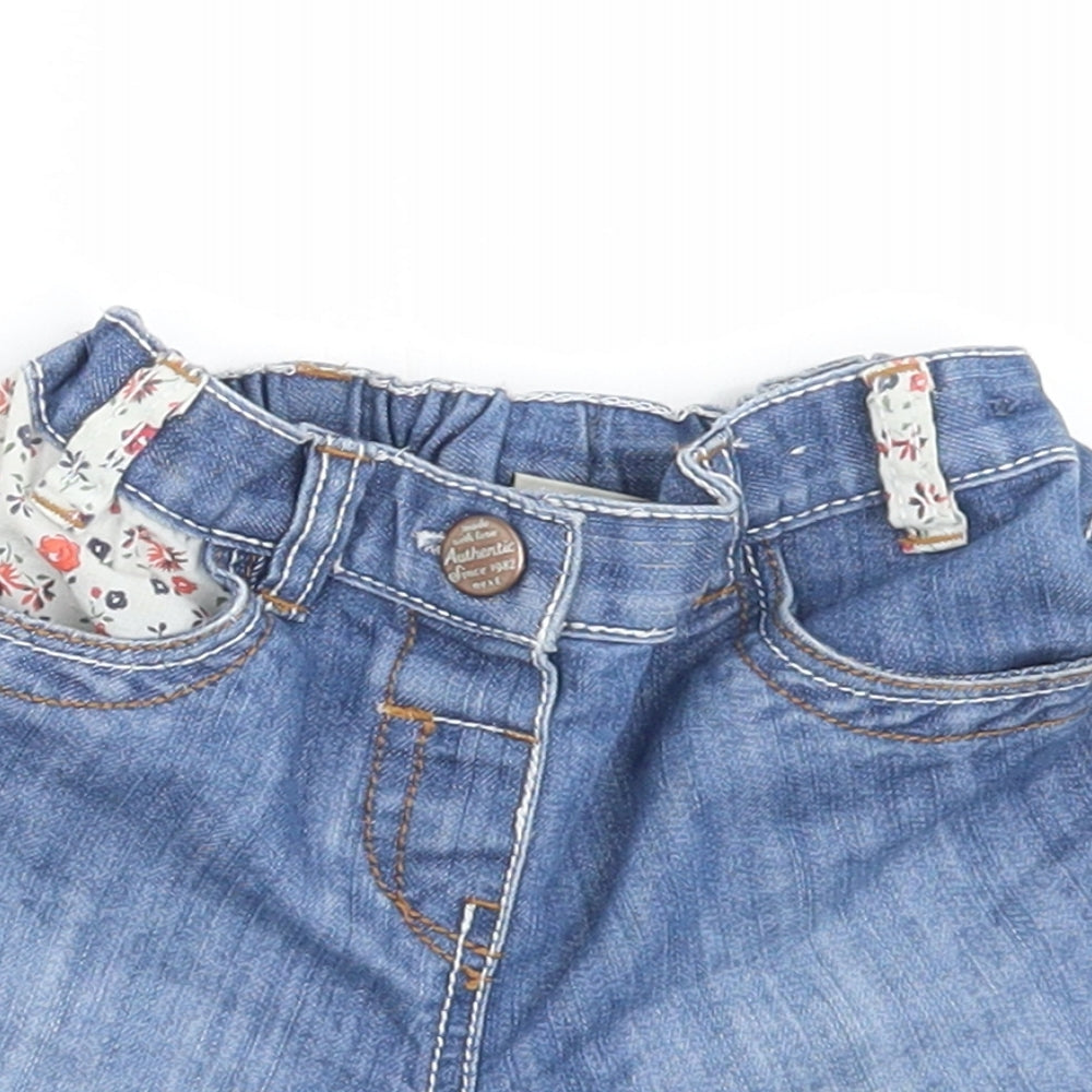 NEXT Girls Blue Floral Cotton Boyfriend Shorts Size 2-3 Years  Regular Buckle