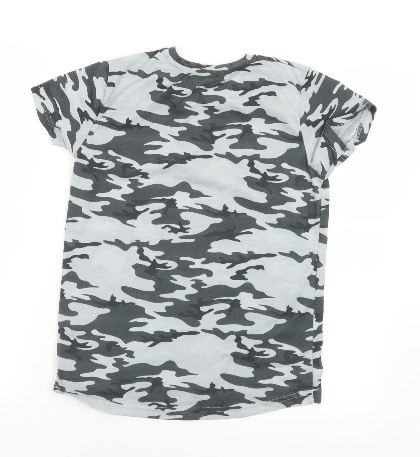 Primark Boys Grey Camouflage Polyester Basic T-Shirt Size 11-12 Years Crew Neck  - Future