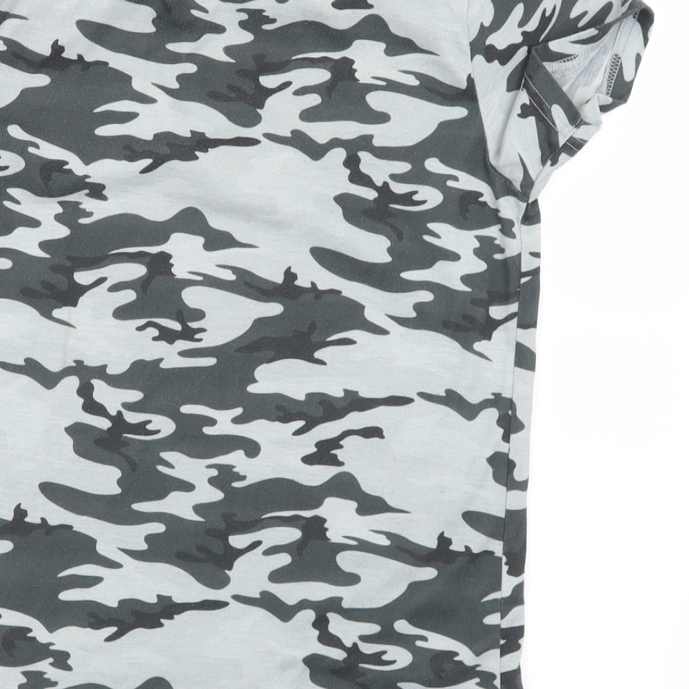 Primark Boys Grey Camouflage Polyester Basic T-Shirt Size 11-12 Years Crew Neck  - Future