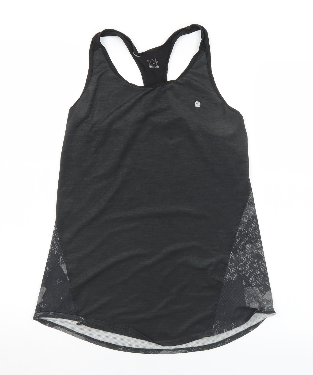 DECATHLON Womens Black Geometric Polyester Basic Tank Size 8 Round Neck