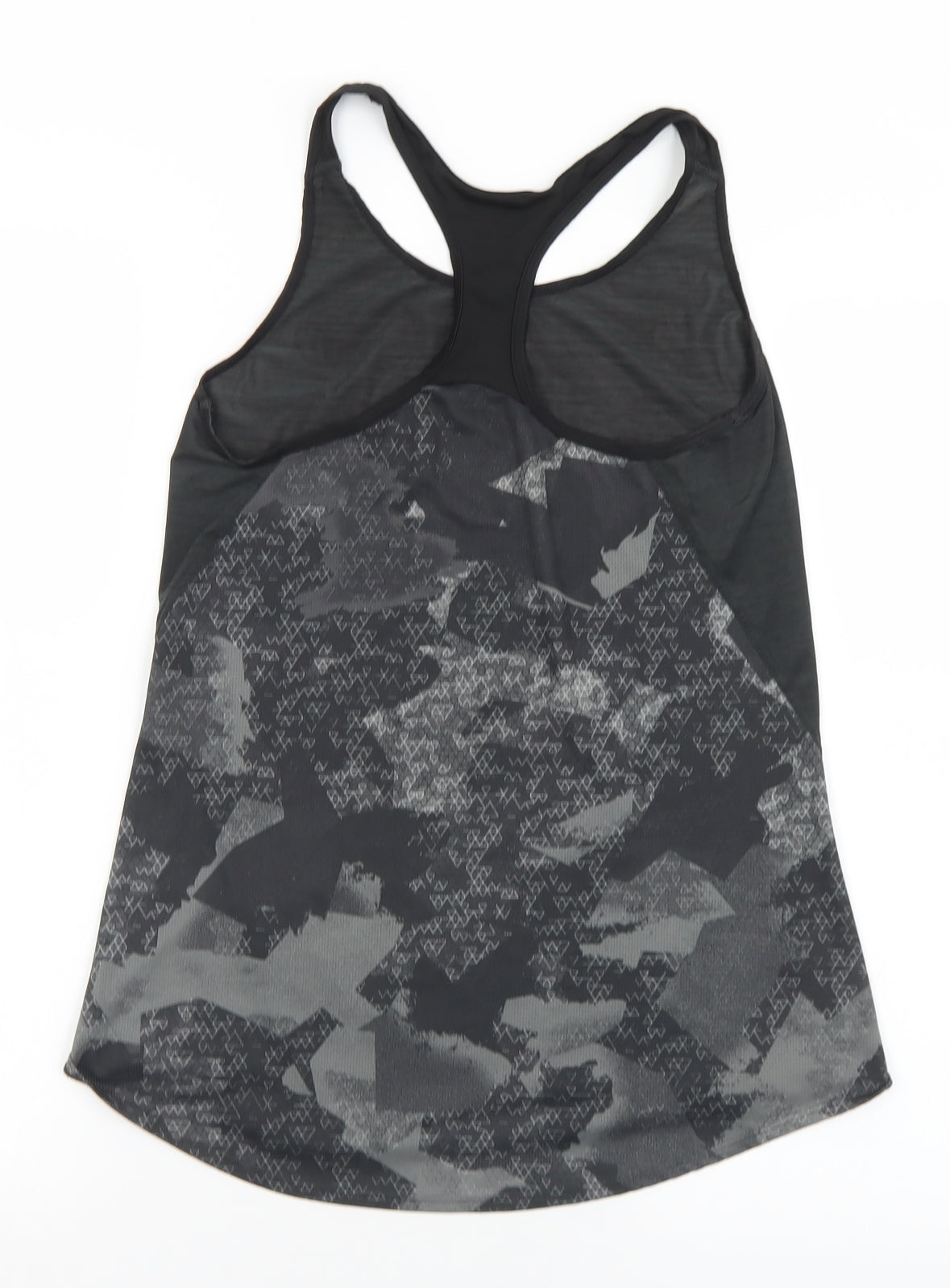 DECATHLON Womens Black Geometric Polyester Basic Tank Size 8 Round Neck