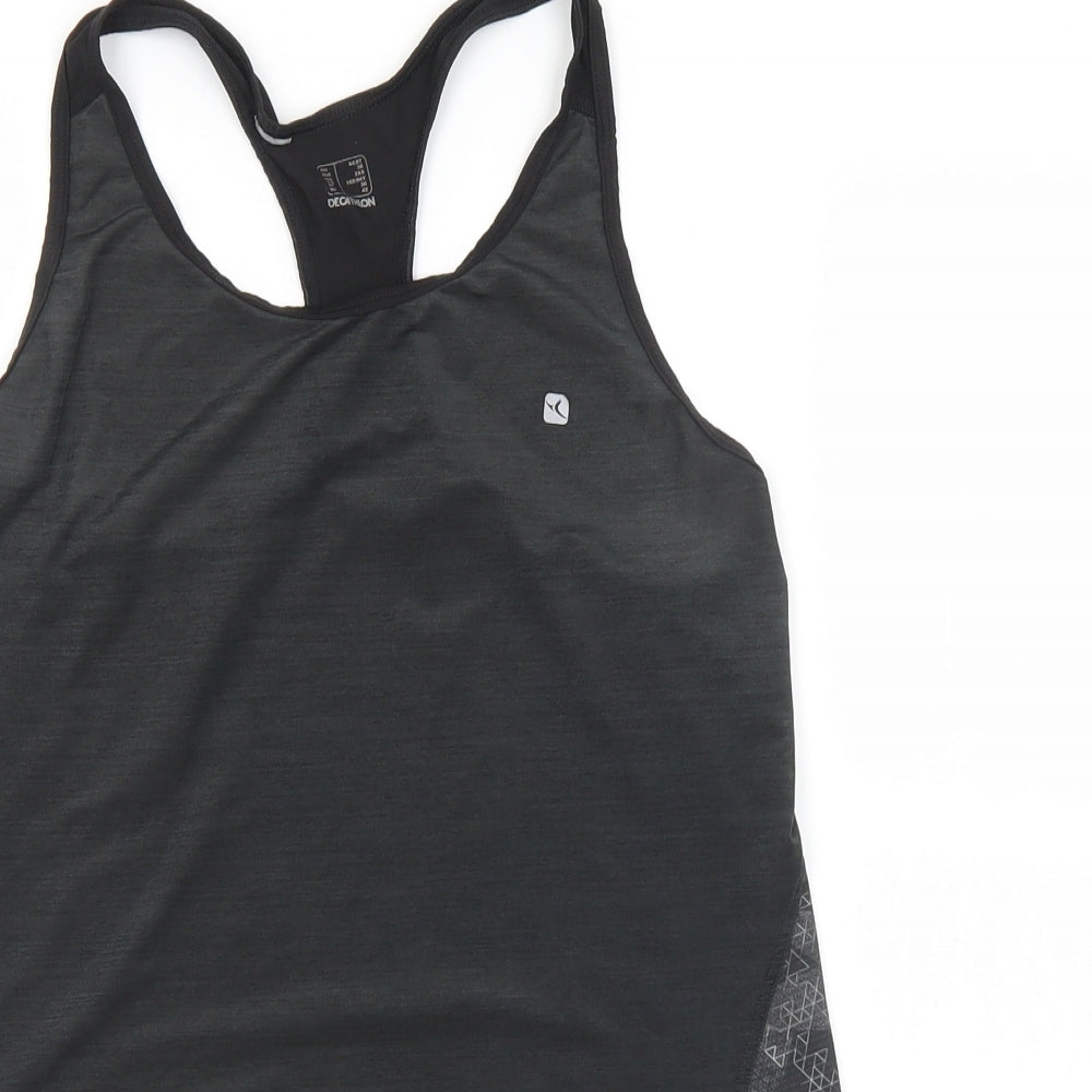 DECATHLON Womens Black Geometric Polyester Basic Tank Size 8 Round Neck