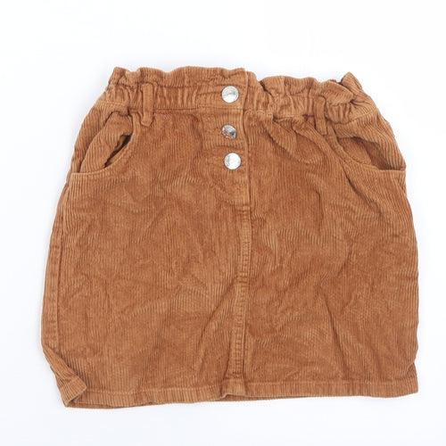 Matalan Girls Brown  Cotton A-Line Skirt Size 10 Years  Regular Button