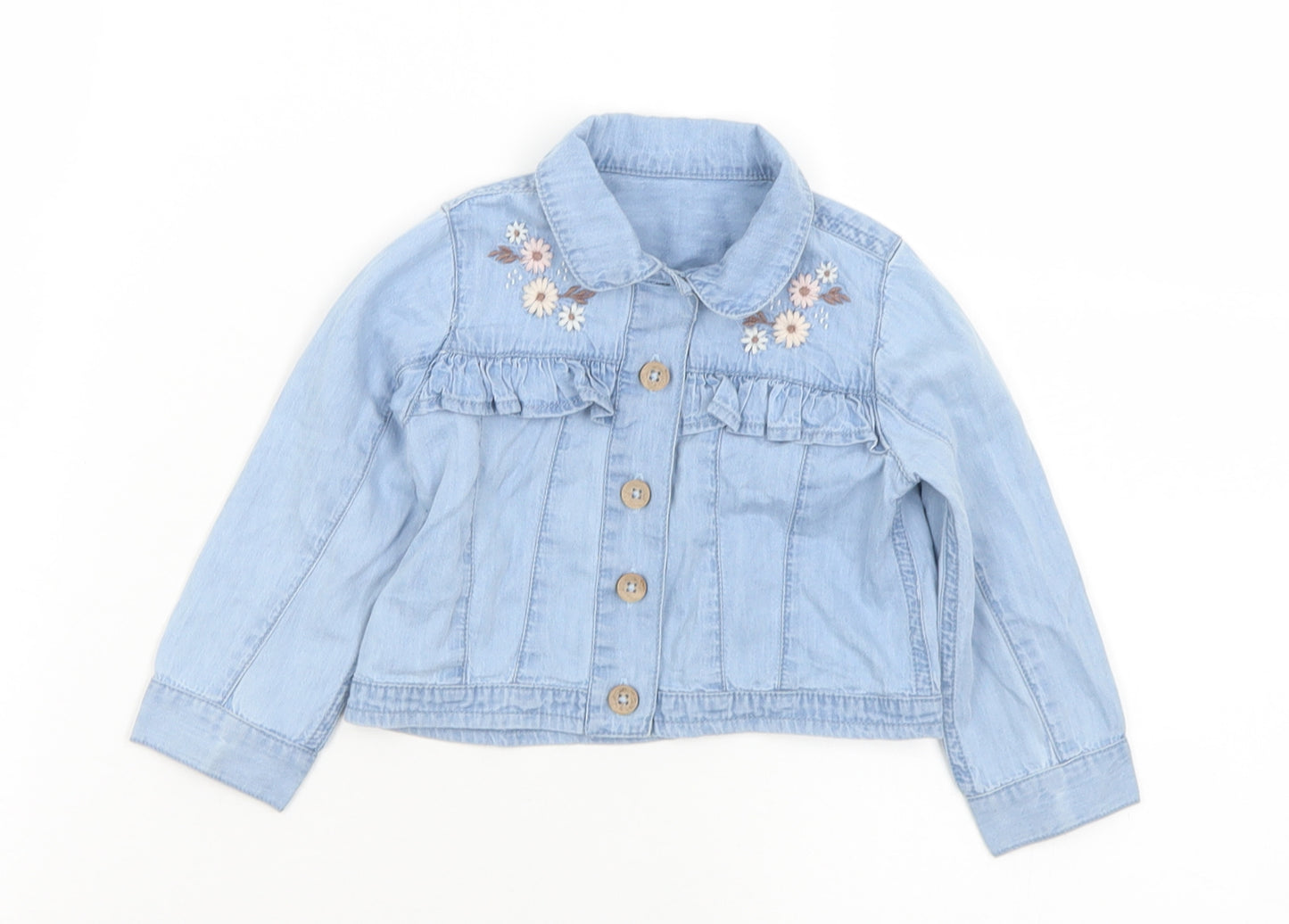 George Girls Blue Floral  Jacket  Size 9-12 Months   Button