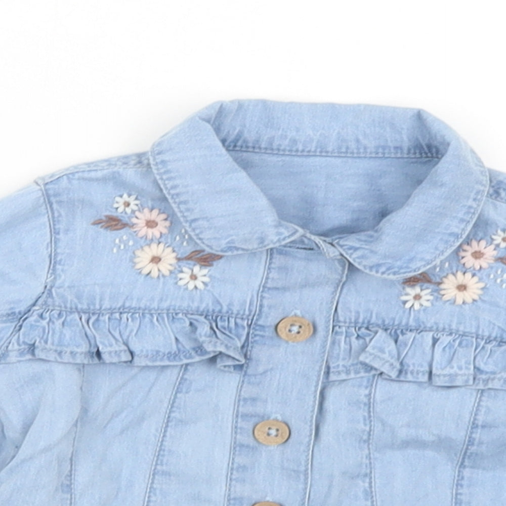 George Girls Blue Floral  Jacket  Size 9-12 Months   Button