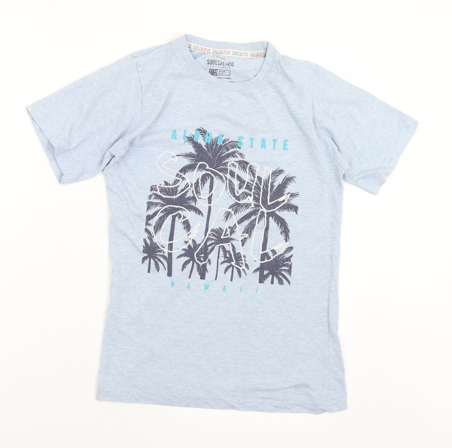 SoulCal&Co Boys Blue  Cotton Basic T-Shirt Size 13-14 Years Crew Neck  - Aloha State